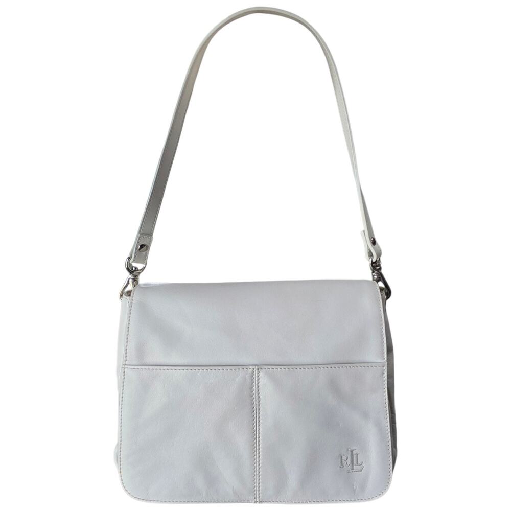 Lauren Ralph Lauren White Leather Shoulder Bag Purse Flap Y2K Minimalist